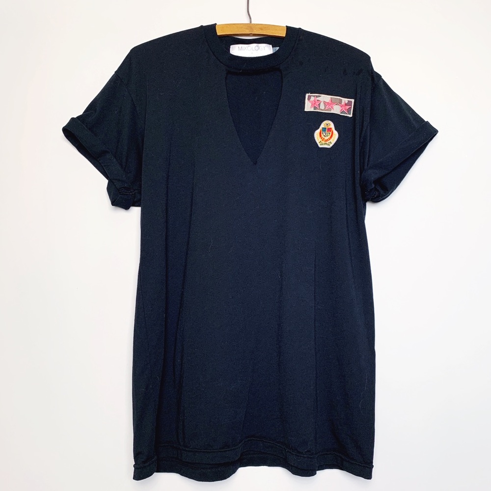 Mixology Black Short Sleeve Top With Patch Details